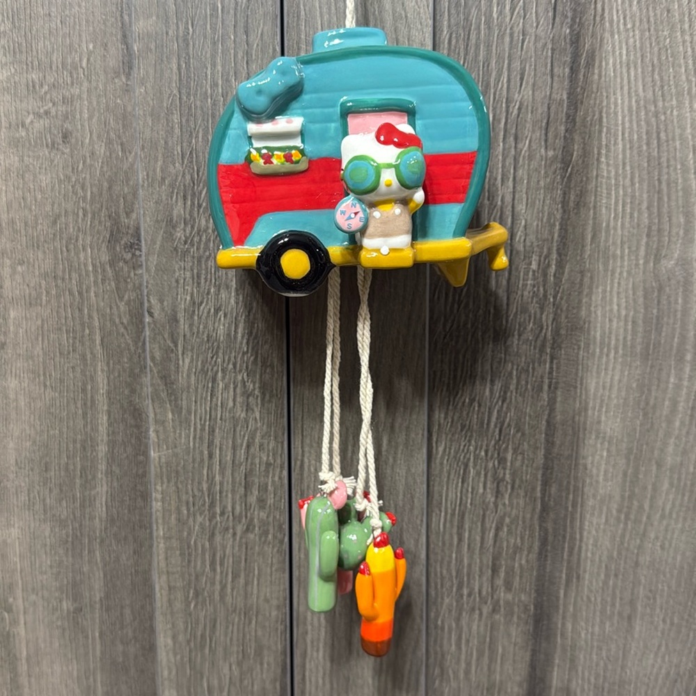 Blue Sky Clayworks Hello Kitty Camper With Cactus Wind Chime By Heather Goldminc